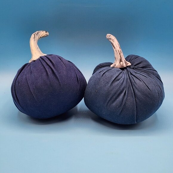 Blue Pumpkins Sequin Iridescent Fabric Gothic Halloween Decor Silver Stems 3 PC - Picture 9 of 10